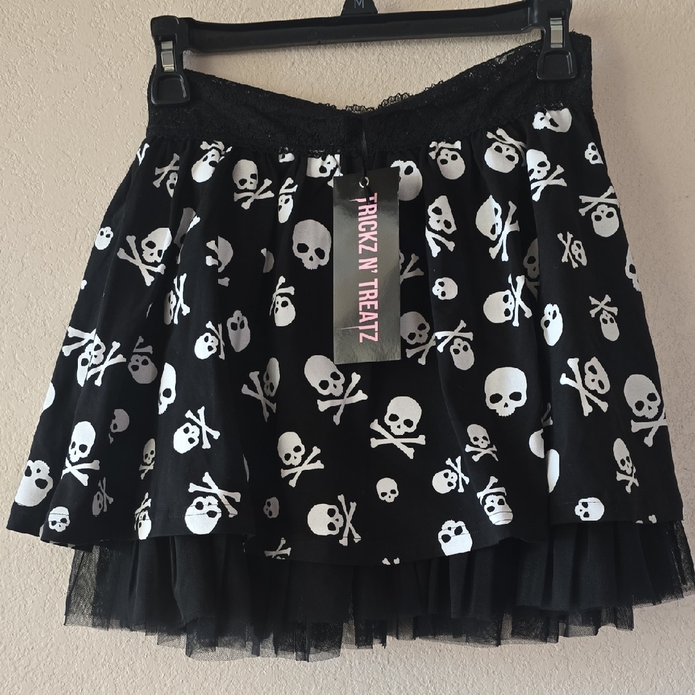 Dolls Kill Black Skater Mini Skirt with Ruffled Detail